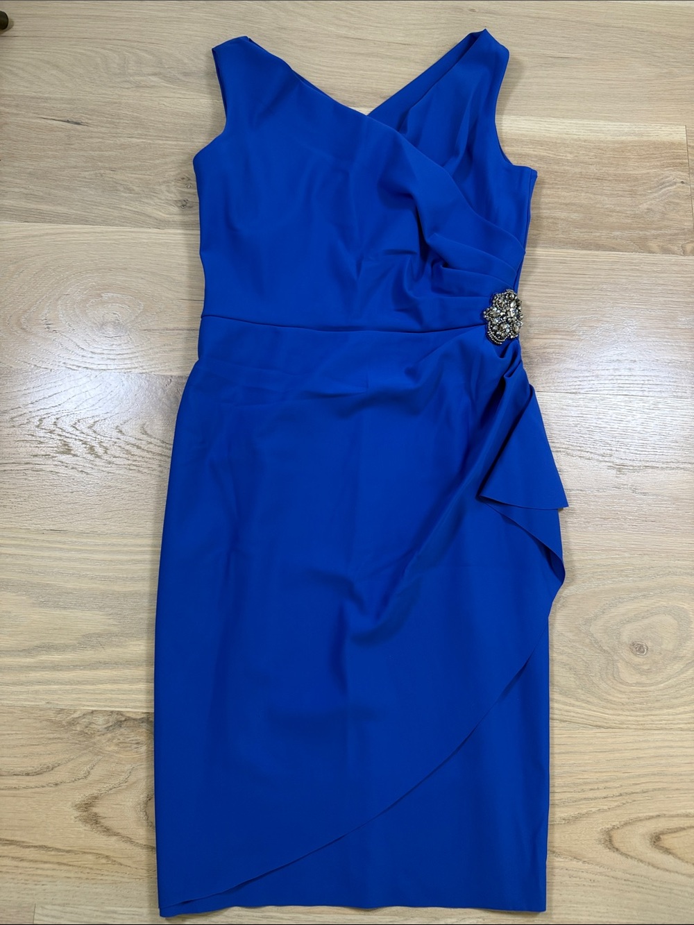 Alex Evenings Royal Blue Embellished Side-Ruffle Sheath Dress Size 8